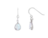 White Created Opal Pearshape Drop Earring - Silver