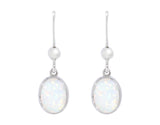 White Created Opal Oval Rubset Drop Earring - Silver