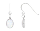 White Created Opal Oval Rubset Drop Earring - Silver