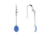 Blue Created Opal Oval Chain Drop Earring - Silver