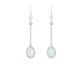 White Created Opal Oval Chain Drop Earrings - Silver