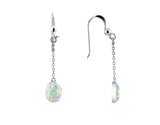 White Created Opal Oval Chain Drop Earrings - Silver