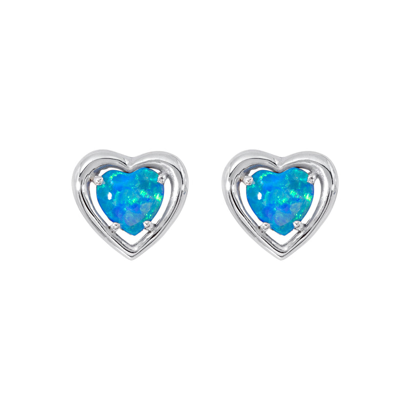 Blue Created Opal Earring - Silver