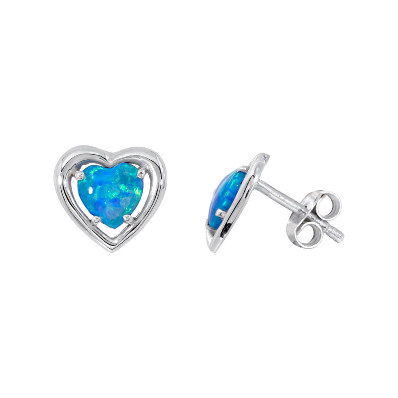 Blue Created Opal Earring - Silver