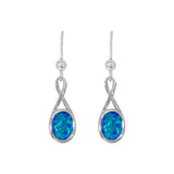 Blue Created Opal Drop Earring - Silver