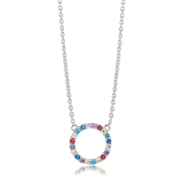 Biella Grande Necklace - Sterling Silver, With Multi-Coloured Zirconia