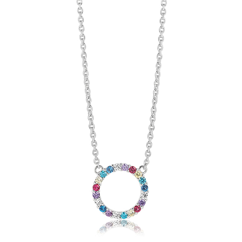 Biella Grande Necklace - Sterling Silver, With Multi-Coloured Zirconia