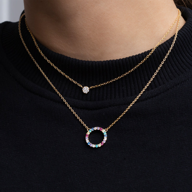 Biella Grande Necklace - Sterling Silver, With Multi-Coloured Zirconia