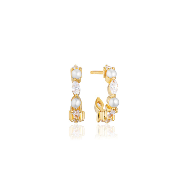 Adria Creolo Piccolo Earrings - 18k Gold Plated, With Freshwater Pearl & White Zirconia