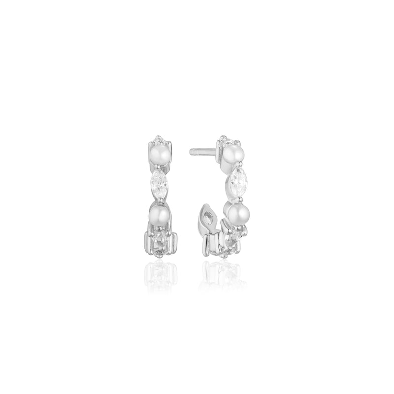 Adria Creolo Piccolo Earrings - Sterling Silver, With Freshwater Pearls & White Zirconia