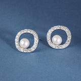 Ponza Circolo Earrings - Sterling Silver, With Freshwater Pearl & White Zirconia