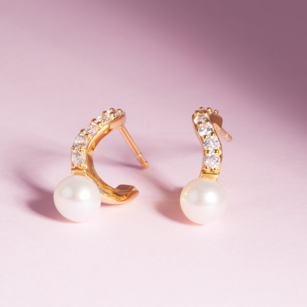 Ponza Creolo Piccolo Earrings - 18k Gold Plated, With Freshwater Pearls & White Zirconia