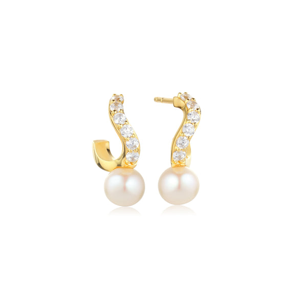 Ponza Creolo Piccolo Earrings - 18k Gold Plated, With Freshwater Pearls & White Zirconia