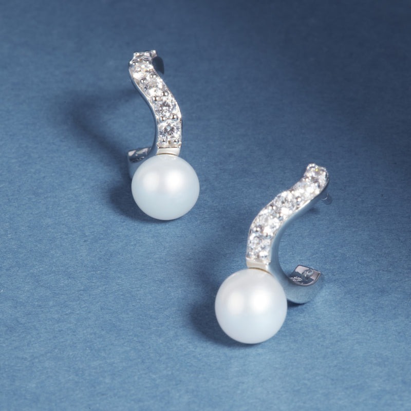 Ponza Creolo Piccolo Earrings - Sterling Silver, With Freshwater Pearls & White Zirconia