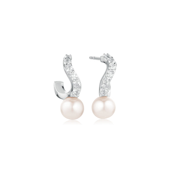 Ponza Creolo Piccolo Earrings - Sterling Silver, With Freshwater Pearls & White Zirconia