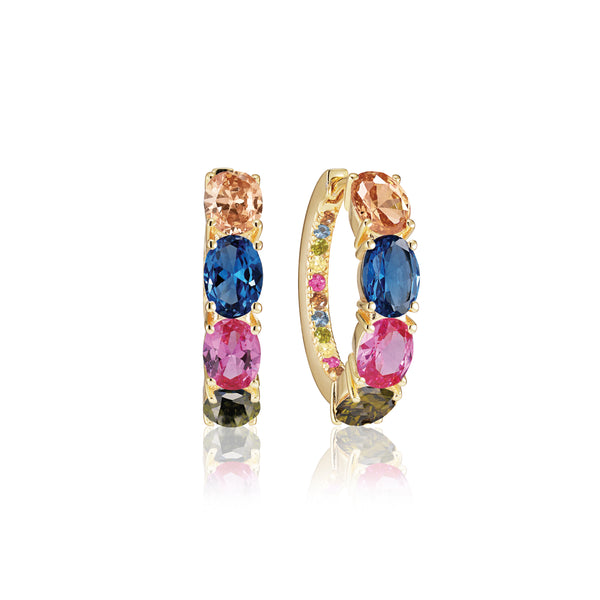 Ellisse Creolo Earrings - 18k Gold Plated, With Multi-Coloured Zirconia