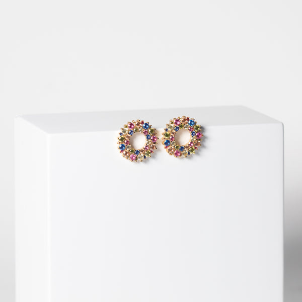 Livigno Stud Earrings - 18k Gold Plated, With Multi-coloured Zirconia