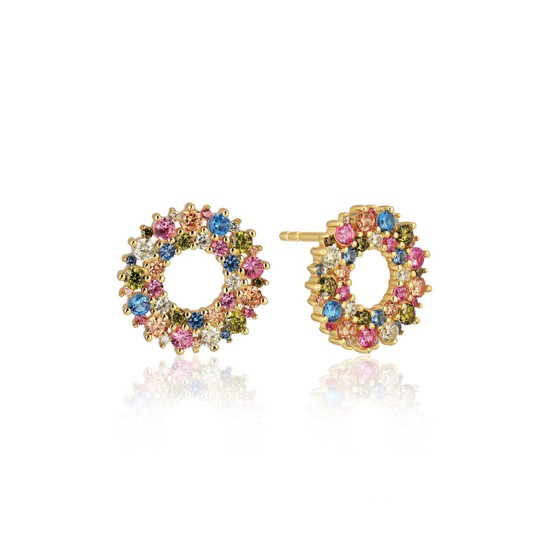 Livigno Stud Earrings - 18k Gold Plated, With Multi-coloured Zirconia