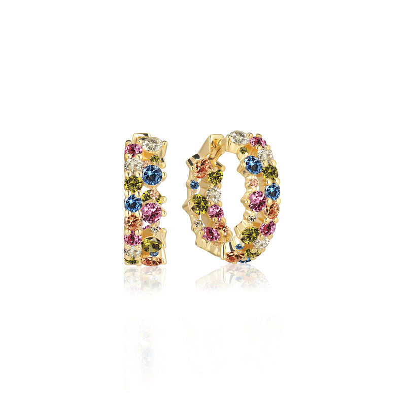 Livigno Creolo Piccolo Earrings - 18k Gold Plated, With Multi-Coloured Zirconia