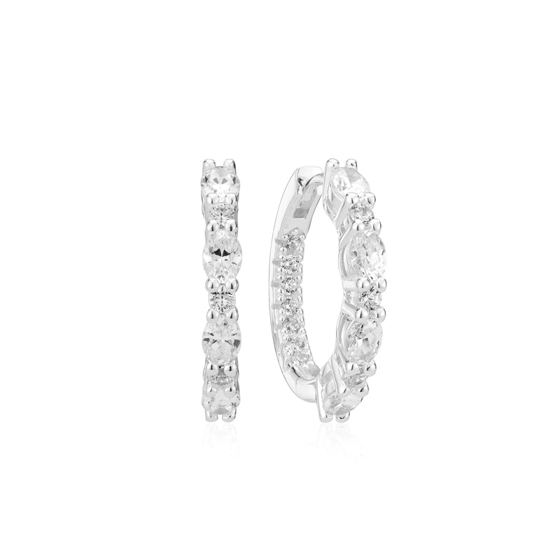 Ellera Ovale Medio Earrings - Sterling Silver, With White Zirconia