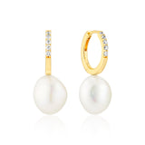 Padua Uno Earrings - 18k Gold Plated, With Freshwater Pearls & White Zirconia