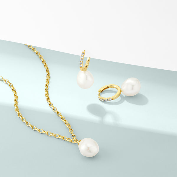 Padua Uno Earrings - 18k Gold Plated, With Freshwater Pearls & White Zirconia