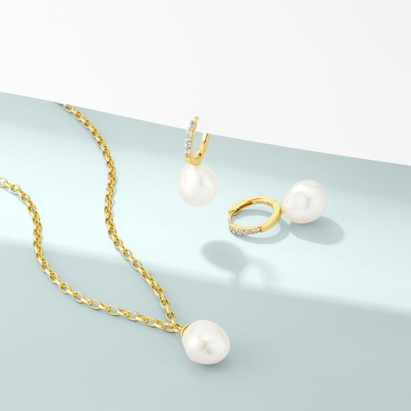 Padua Uno Earrings - 18k Gold Plated, With Freshwater Pearls & White Zirconia