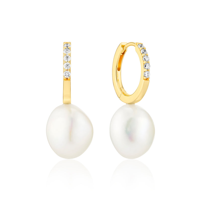 Padua Uno Earrings - 18k Gold Plated, With Freshwater Pearls & White Zirconia