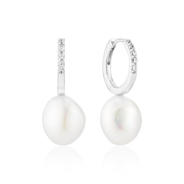 Padua Uno Earrings - Sterling Silver, With Freshwater Pearls & White Zirconia