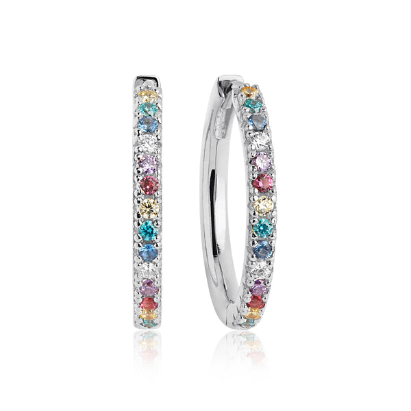 Ellera Grande Earrings - Sterling Silver, With Multi-Colour Zirconia