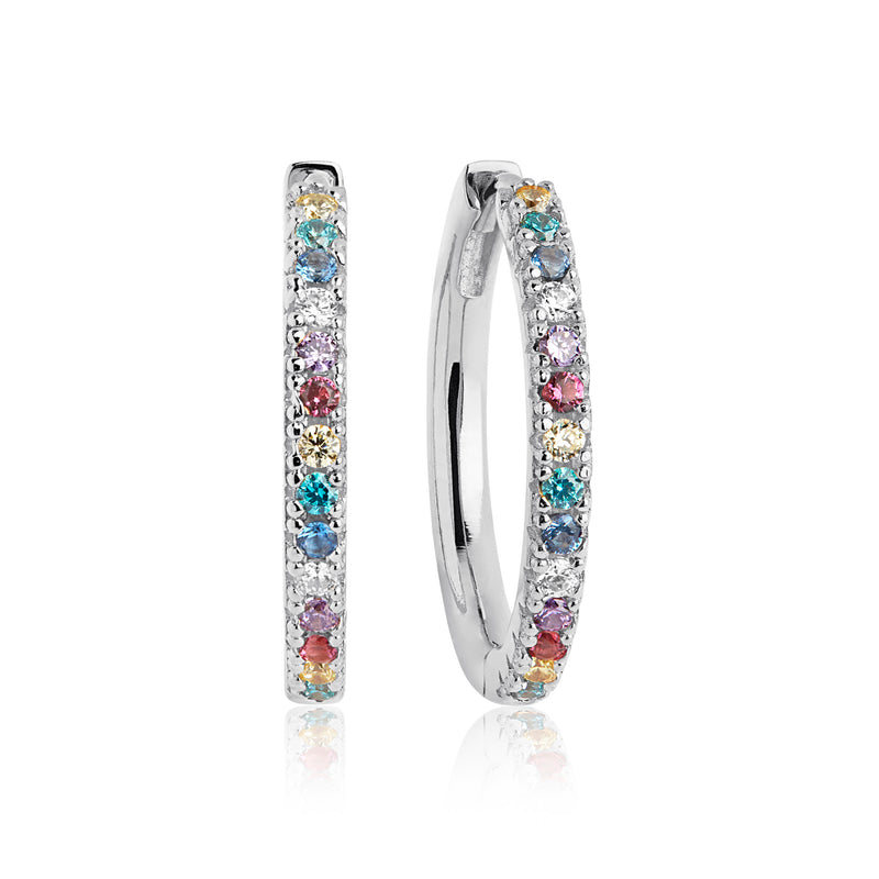 Ellera Grande Earrings - Sterling Silver, With Multi-Colour Zirconia