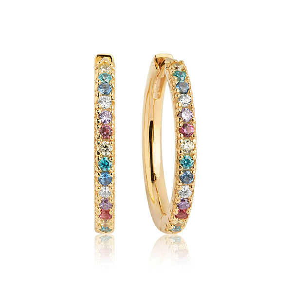 Ellera Grande Earrings - 18k Gold Plated, With Multi-Coloured Zirconia