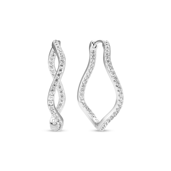 Ellera Waves X-Grande Earrings- Sterling Silver With White Zirconia