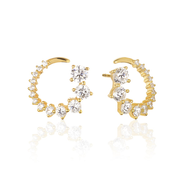 Belluno Circolo Earrings - 18k Gold Plated, With White Zirconia