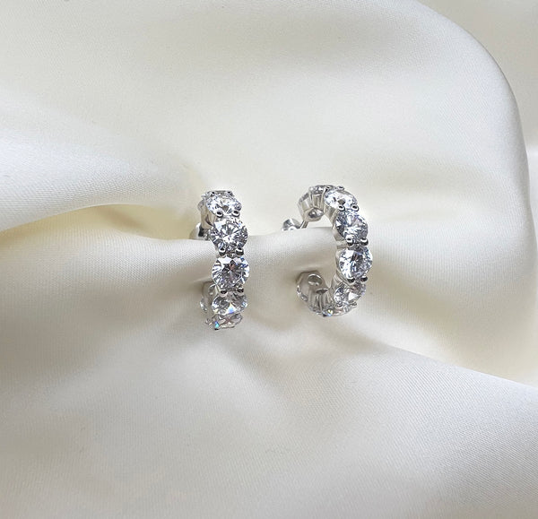 Belluno Creolo Earrings - Sterling Silver, With White Zirconia