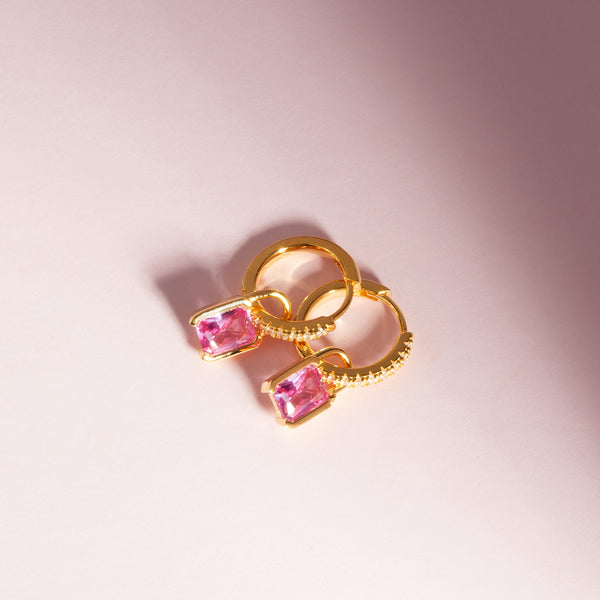 Roccanova Earrings - 18k Gold Plated, With Pink Zirconia