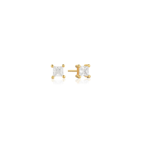 Ellera Quadrato Earrings - 18k Gold Plated, With White Zirconia