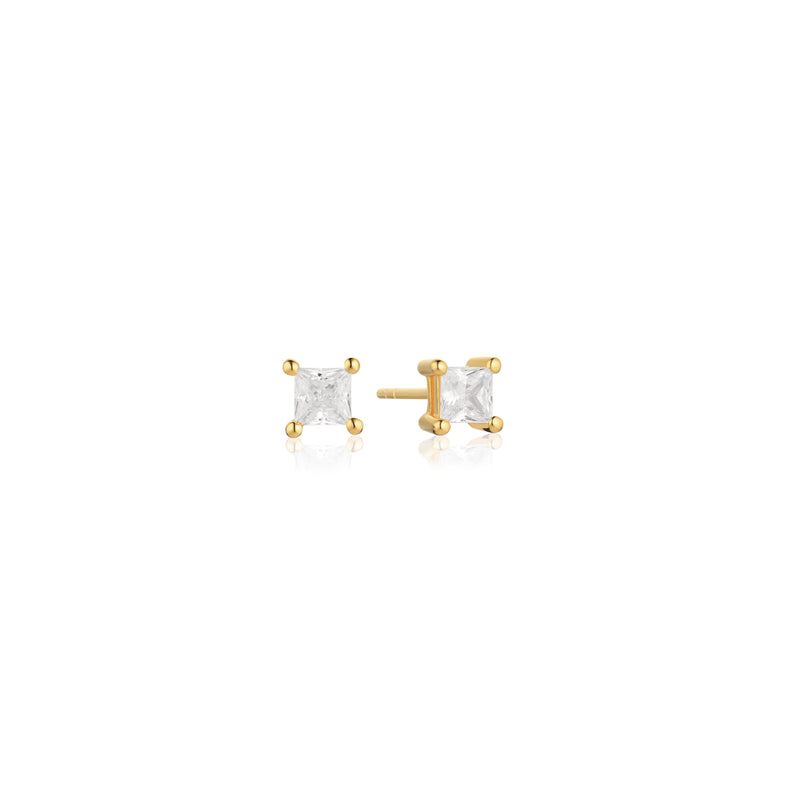 Ellera Quadrato Earrings - 18k Gold Plated, With White Zirconia