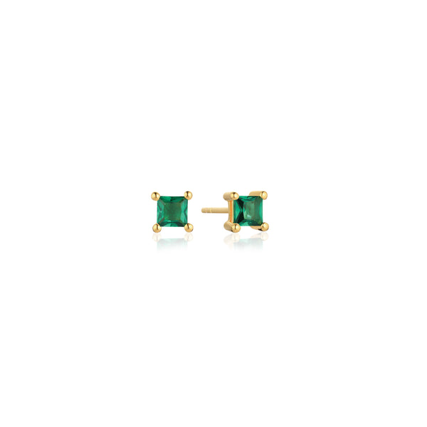 Ellera Quadrato Earrings - 18k Gold Plated, With Green Zirconia