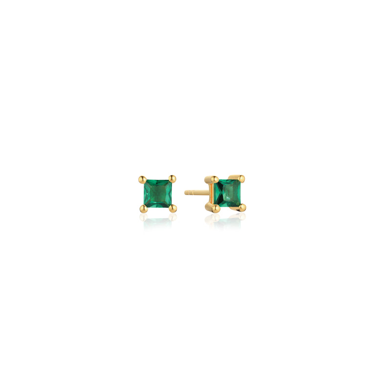 Ellera Quadrato Earrings - 18k Gold Plated, With Green Zirconia