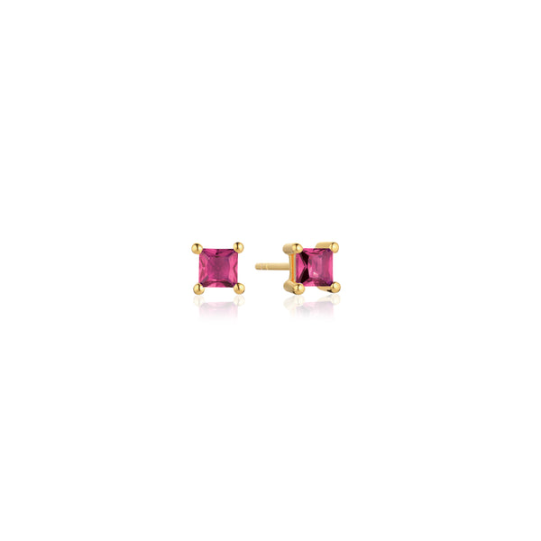 Ellera Quadrato Earrings- 18k Gold Plated, With Pink Zirconia