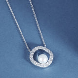 Ponza Circolo Necklace- Sterling Silver, With White Zirconia & Freshwater Pearl