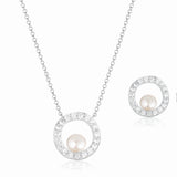 Ponza Circolo Necklace- Sterling Silver, With White Zirconia & Freshwater Pearl