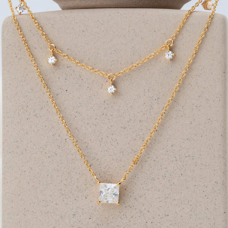 Ellera Quadrato Necklace - 18k Gold Plated, With White Zirconia