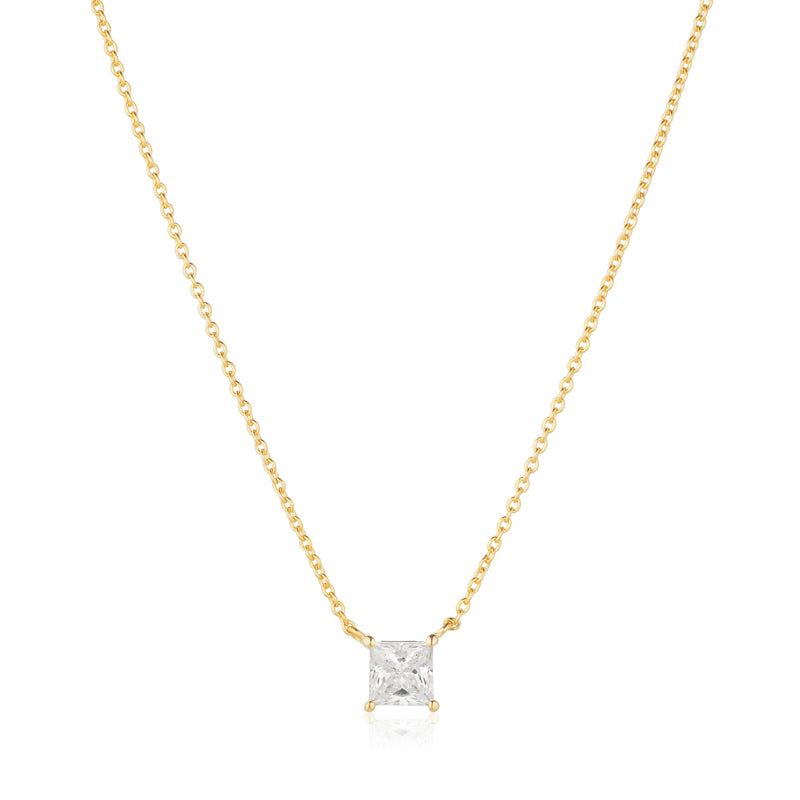 Ellera Quadrato Necklace - 18k Gold Plated, With White Zirconia