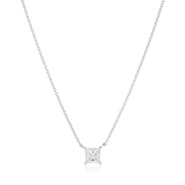 Ellera Quadrato Necklace - Sterling Silver, With White Zirconia