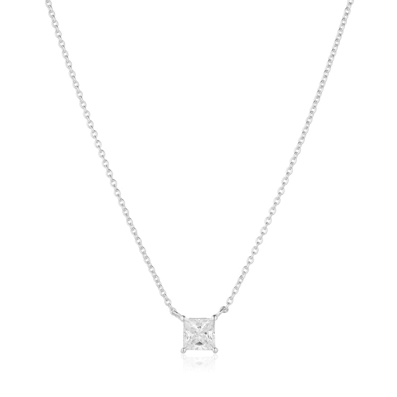 Ellera Quadrato Necklace - Sterling Silver, With White Zirconia