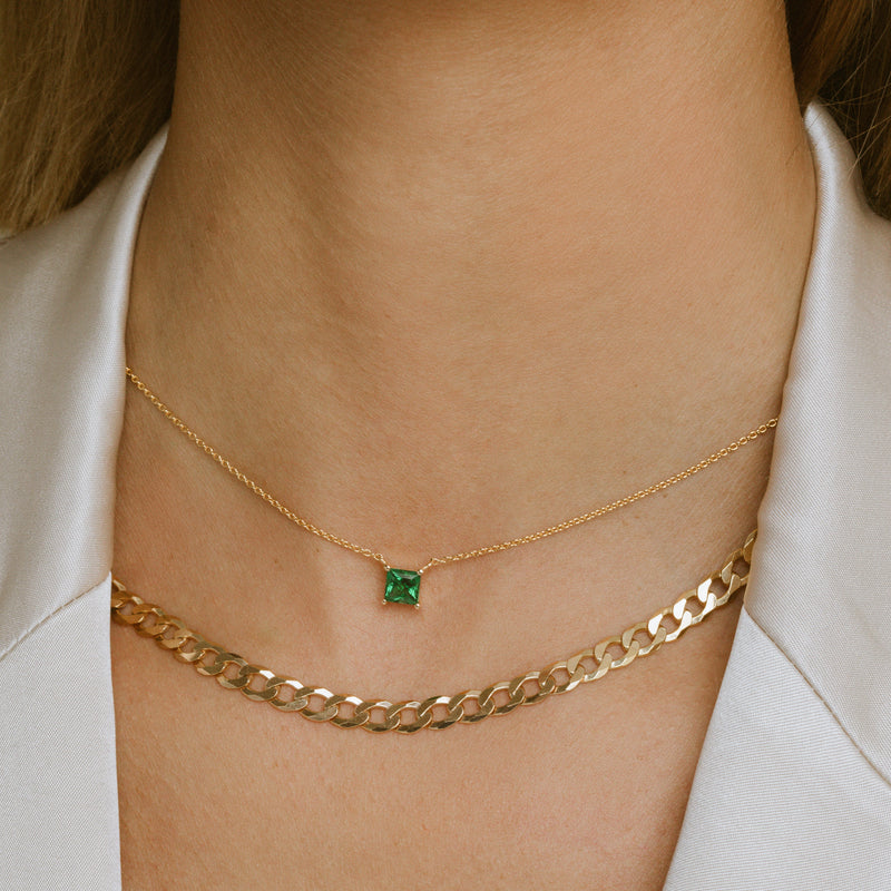 Ellera Quadrato Necklace - 18k Gold Plated, With Green Zirconia