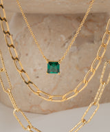 Ellera Quadrato Necklace - 18k Gold Plated, With Green Zirconia