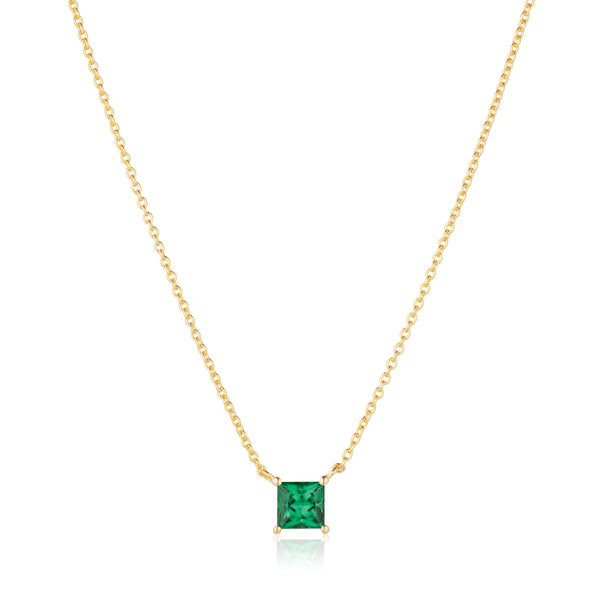 Ellera Quadrato Necklace - 18k Gold Plated, With Green Zirconia